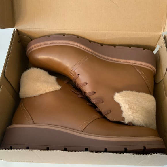 Clarks Andie Go Fur Lace-Up Brown Leather Ankle Boots Casual Winter Booties 9 - Picture 7 of 11